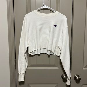 Champion white cropped long sleeve pullover sweater